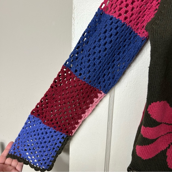 Vintage Carole little flower power crochet granny square sweater L - Picture 5 of 8